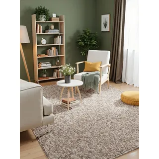 Elle Decoration Rocco - Flachgewebe Teppich, Maschinen Waschbar, Woll Optik, Langlebig & Nachhaltig, Modern, Skandi Look für Wohnzimmer, Esszimmer, Schlafzimmer, Flur - Taupe Multifarben, 120x170cm