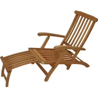DEGAMO Deckchair Liegestuhl Steamer Gartenliege MAINE mit Fussteil, klappbar, Eukalyptus Holz geölt, - Braun