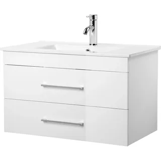 WELLTIME Waschtisch »Florenz Badmöbel Badschrank mit Waschbecken«, Waschplatz mit 2 Auszügen und Softclose Breite 80cm