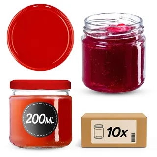 KADAX 10er Set Einmachgläser 200ml TO66, Marmeladengläser Vorratsgläser Mason Jar mit Schraubdeckel, Luftdicht & Spülmaschinenfest, Honig- & Dessertgläser