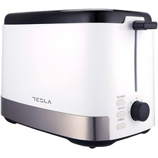 TESLA TS300BWX Toaster (800 W, 2 Scheiben, Nichrom-Draht-Heizung, herausnehmbare Krümelschublade, Auftauen, Aufwärmen) (Weiß-Inox-Schwarz)