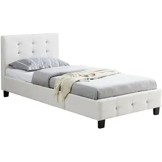 CARO-Möbel Polsterbett Delaware Bettgestell 90 x 200 cm Einzelbett Designbett mit Strassteinen inklusive Lattenrost Textilbezug in weiß Textil, Mode, 90x200 Schlafzimmer, Betten, Polsterbetten