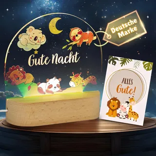 Darlena Gute Nacht Nachtlicht | Dimmbare LED Nachttischlampe für Kinder | Baby Geschenke zur Geburt für Mädchen & Jungen, Taufe, Geburtstag & Weihnachten | Kinderlampe, Nachtlampe, Babyzimmer Deko
