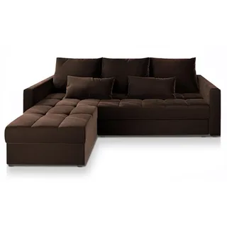Masseno Ecksofa KOS PIK Braun Plüsch-Stoff mit Schlaffunktion , Holz , L-Form,L-Form , 220x140 cm , Wohnzimmer, Sofas & Couches, Wohnlandschaften, Ecksofas