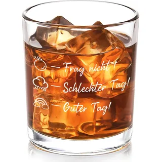 Joymaking Whiskyglas mit Gravur - Frag Nicht/Guter Tag/Schlechter Tag, Lustige Whisky Gläser Whisky Glas Geschenke Personalisierte Geschenke Whiskey Gläser Rum Gläser Whiskey Geschenke für Männer 10oz