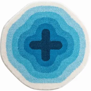 Grund KARIM RASHID Exklusiver Designer Badteppich 100% Polyacryl, ultra soft, rutschfest, ÖKO-TEX-zertifiziert, 5 Jahre Garantie, KARIM 03, Badematte 90 cm rund, blau