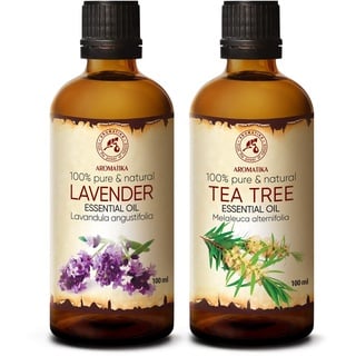 Ätherische Öle Set 2x100ml - Ätherisches Lavendelöl und Teebaumöl - Aromatherapie GeschenkSet für Diffuser - Öle für Diffusers und Seifenherstellung - Öle für Kerzen und Romantik - Sauna - Duftlampe