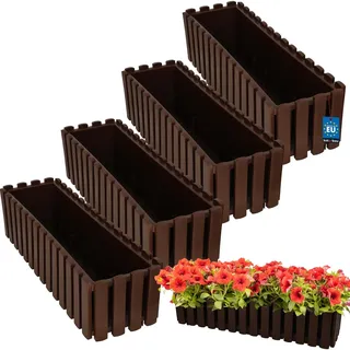 KOTARBAU® 4er Set Blumenkasten - Blumentopf - 58x18x16 cm - Braun - Kunststoff - Pflanzkasten - Balkonkasten - Pflanzkübel Rechteckig - Übertopf Groß - Blumenkasten Balkon