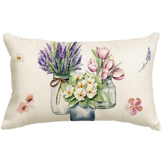 Artoid Mode Blumen Vase Tulpe Lavendel Frühling Kissenbezug, 30x50 cm Sommer Saisonnal Zierkissenbezug Cushion Cover Couch Wohnzimmer Deko