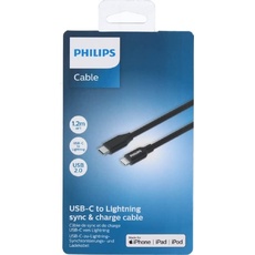 Philips - USB-C zu Lightning Kabel - DLC3104L/03 - iPhone Ladekabel - 1.2 Meter Kabel - Laden und Synchronisieren - Schwarz