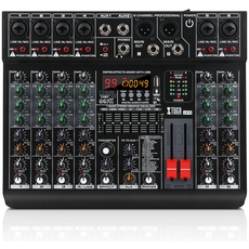 XTUGA LXT6 6-Kanal-Audio-Mixer mit 99 DSP-Effekten, 7-Band-Equalizer, unabhängige 48V Phantomeinschalttaste, Stummschalttaste, Bluetooth, DJ, Bühne/Abend