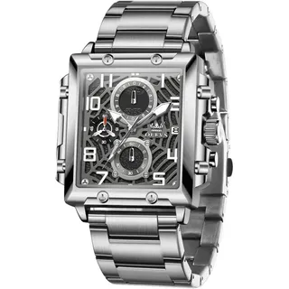 Herrenuhr, 41 mm quadratisches Zifferblatt, Edelstahlarmband, kratzfestes Glas, 30 m wasserdicht, Quarzwerk, modische Businessuhr