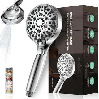 Duschkopf mit Filter, Hochdruck Handbrause mit Mehrschicht-Wasserfiltration, 10 Strahlarten, Wassersparend und Anti-Kalk, Druckerhöhender Brausekopf für Bad, Durchlauferhitzer & Haustierpflege(G1/2)