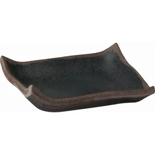 APS 84103 Tablett Marone, 14,5 x 14,5 cm, Höhe 2 cm, Melamin, schwarz mit braunem Rand