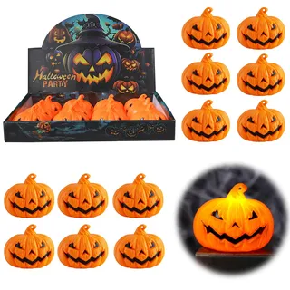 Bseical 12 Stück Kürbis Led Kerzen LED Teelichter Kerzen mit Batterie Elektrische Flackernd LED Lämpchen Teelicht Halloween Deko (B)