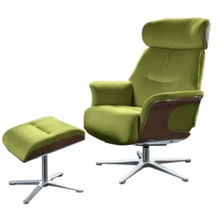 KAWOLA Sessel Relaxsessel drehbar Velvet grün mit Hocker