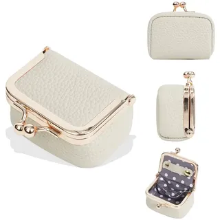 XFSRG Mini Schmuckkästchen aus echtem Leder Schmuckorganizer Klein Tragbar Schmucketui mit Kussverschluss für Ohrringe Ringe Ketten und Armbänder (Beige)