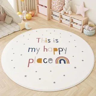 AIMECO Kleiner Kinderteppich Rund 80CM Buchstabenregenbogen - Weicher Kuscheliger Teppich für Kinderzimmer Mädchen Schlafzimmer, Dünn & Pflegeleicht