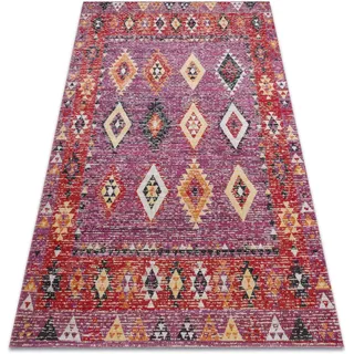 Modern Teppich MUNDO D7701 Diamanten boho Outdoor rosa / beige Mehrfarben 140x190 cm - Bunt