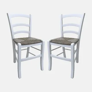 Dmora - Set aus 2 klassischen Holzstühlen, für Esszimmer, Küche oder Wohnzimmer, Made in Italy, cm 46x42h87, Farbe Weiß