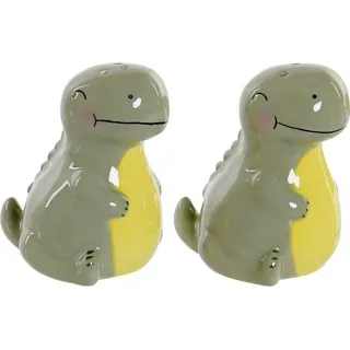 Salzstreuer mit Deckel DKD Home Decor LC-173478 Dinosaurier Weiß grün Dolomite 6,6 x 7 x 7,7 cm (2 pcs)