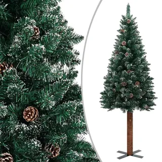 The Living Store Weihnachtsbaum Schlank mit Echtholz und Schnee Grün 150 cm - Grün