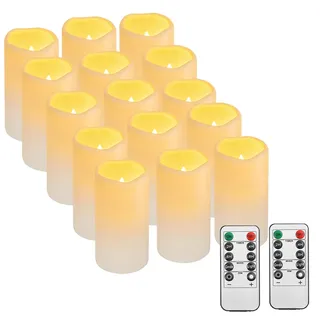 Biyanuo 15PACK Wasserdichte Outdoor flammenlose Kerzen Fernbedienung Timer | LED batteriebetriebene elektrische Säulenkerze (D7.62 xH13.97cm)Camping, Hochzeiten, Geschenke,Home Decoration