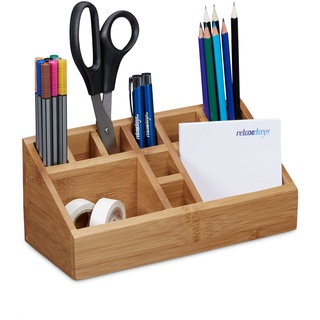 Relaxdays Schreibtisch-Organizer braun Bambus 10 Fächer 23,0 x 10,0 x 10,0 cm