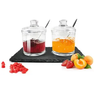 Sendez Marmeladendosen auf Schieferplatte Parmesandosen Gewürzdosen Set Honigdose Dose - Schwarz/Transparent