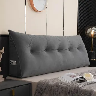 MONDEX Rückenkissen Bett, Lesekissen für Bett und Sofa, Rückenpolster für die Wand, Sitzkissen, Wandkissen, Groß Keilkissen mit Waschbarem Bezug, Ideal zum Lesen, Fernsehen,Dark Gray,120cm