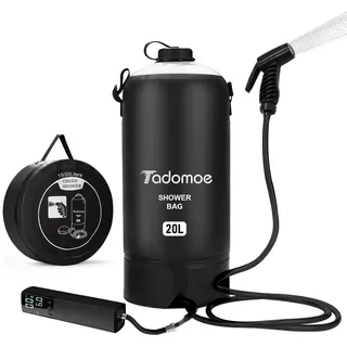 Tadomoe Campingdusche, 20 Liter Solardusche mit tragbarer Duschpumpe, tragbare Dusche Camping-Tasche mit praktischer Düse, Temperaturanzeige, Warmwasser Solardusche für Camping Strand Wandern Reise