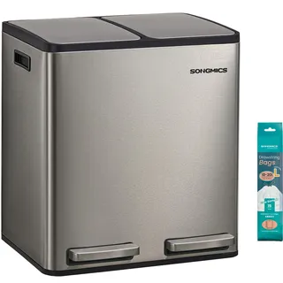 Abfalleimer 2 Fächer, Mülleimer 2 x 15 L, Tretmülleimer Softclose-Deckel, Küche, herausnehmbare Inneneimer,