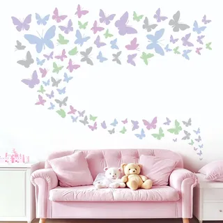 Fufuquare Bunte Cartoon Giftfreie Schmetterlings Wandtattoos und Wandaufkleber für Kinderzimmer Mädchenzimmer Wohnzimmer Badezimmer Küche
