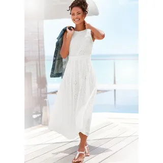 Spitzenkleid BUFFALO, Damen, Gr. 46, N-Gr, weiß, Web, Obermaterial: 100% Baumwolle. Futter: 100% Viskose, unifarben, figurumspielend knöchelfrei, Rundhals, Kleider Spitzenkleid, in Maxilänge, Eyelet, modische Lochstickerei, elegant, Topseller