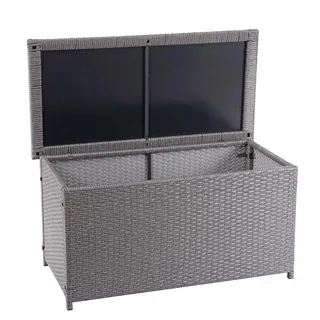 Mendler Poly-Rattan Kissenbox HWC-D88, Gartentruhe Auflagenbox Truhe Basic grau, 51x115x59cm 250l