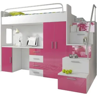 Doppelstockbett Rosa Tisch Schrank Multifunktion Etagen Hochbett Kinderzimmer - Rosa