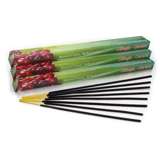 Premium Räucherstäbchen Kirsche/Cherry: natürlich traditionell aus Indien in fairer Herstellung. Großpackung mit 10 Boxen = 80 Stück je 45min. Süß fruchtiger Duft