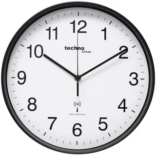 Technoline WT 8030 Funkwanduhr 30 cm – DCF Funkuhr mit automatischer Zeiteinstellung | geräuscharm | modernes Design | große Zahlen | analoge Wanduhr für Büro Wohnzimmer Küche | schwarz