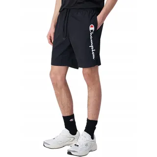 Champion Herren Legacy Icons Beachshorts-Crinkle Taslon Contrast Logo Bermuda Badehose, Schwarz, Small