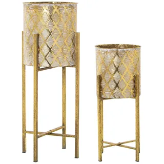 DRW Set mit 4 Blumentöpfen 2 + 2 aus Metall mit Fuß in Gold 30 x 74 cm und 25 x 54 cm, Mehrfarbig, estandar