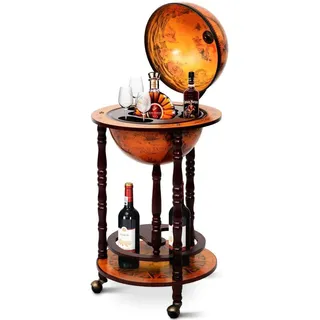 FANTASK Globus Bar Eukalyptusholz auf Rollen, Ø45 x 88 cm, Vintage rollbar Globusbar für Wein, große Weinflaschen, Gläser, Mini Barwagen mit nautischen Karten, Cocktailbar für Bartisch, Hausbar