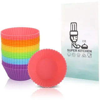 SUPER KITCHEN Mini Muffinform Silikon - Antihaft Wiederverwendbar Cupcake Formen, Backformen Muffinblech, Muffinförmchen Klein, Pralinenform, Kuchen, Pudding, 24er-Pack