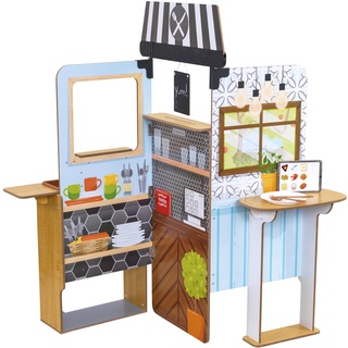 KidKraft Pop-Up Restaurant Kinderküche aus Holz mit Zubehör, Lebensmitteln, Topf, Pfannenwender und Kreidetafel, faltbares Spielküchenset, Spielzeug für Kinder ab 3 Jahre, 20121