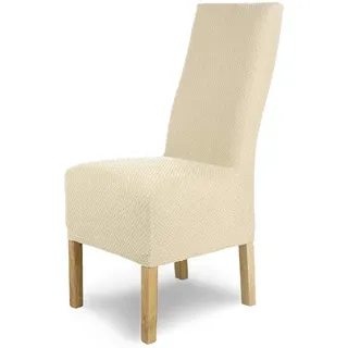 SCHEFFLER-Home Stuhlhussen Stretch Luna-Lang/Stuhlüberzug 6er Set Creme/elastische Flanell Stuhlabdeckungen/Stuhlhussen Schwingstühle/Spann-Bezug Stuhl Überwurf als eleganter Schonbezug