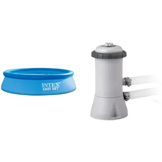 Intex Easy Set Pool - Aufstellpool, 305 x 76 cm & 28604 Krystal Clear Cartridge Filter Pump - Pool Kartuschenfilteranlage - 1,7m3/h, Grau