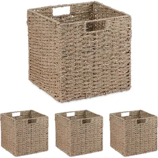 Relaxdays Relaxdays, Aufbewahrungskorb, 4er Set, Seegras, geflochtenes Design, Kleidung, Spielzeug, 30x30x30 cm,