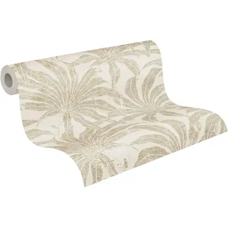 A.S. Création Jade 2 Vliestapete mit Blättermotiv 10,05 m x 0,53 m - Beige, Gold, Silber - florale Motivtapete - 395015