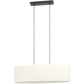 EGLO Hängelampe Febres, Pendelleuchte über Esstisch, ovale Esszimmerlampe aus Bouclé Stoff, Metall in Schwarz und Textil in Weiß, E27 Fassung, 78 cm
