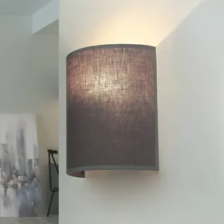 Licht-Erlebnisse Kleine Wandlampe E27 Stoff, Grau, Up Down Wandleuchte Schlafzimmer Flur Innen, B:21 cm, halbrunde Wandbeleuchtung, Landhaus, blendarm, Wandlampe Innen für Treppenhaus