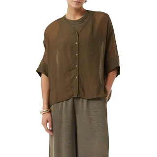 Comma Shirtbluse im transparenten Look und mit Knopfleiste, braun